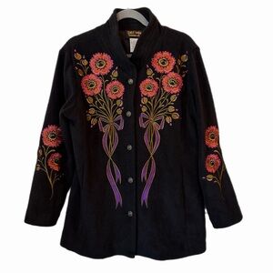 Bob Mackie Black Jacket  Floral Embroidery size small oversized